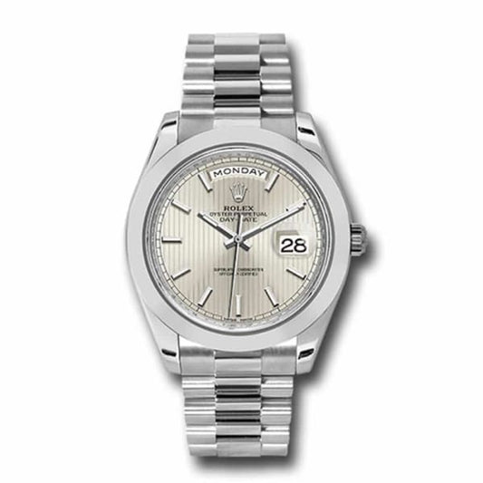 Rlx Day-Date 40 Presidential Silver dial, Smooth Bezel, President bracelet, Watch 228206-0034