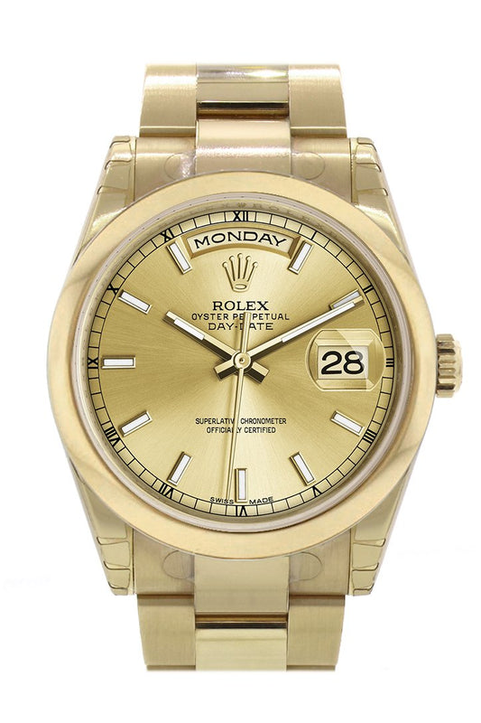 RLX Day-Date 36 Champagne Dial Yellow Gold Watch 118208