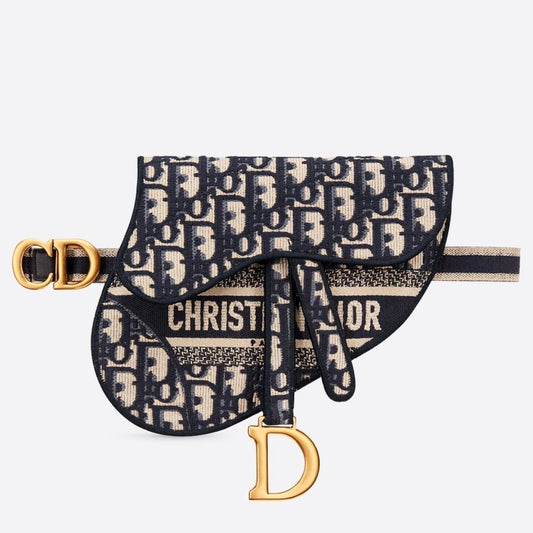 D Saddle Pouch Belt Bag In Blue Oblique Canvas