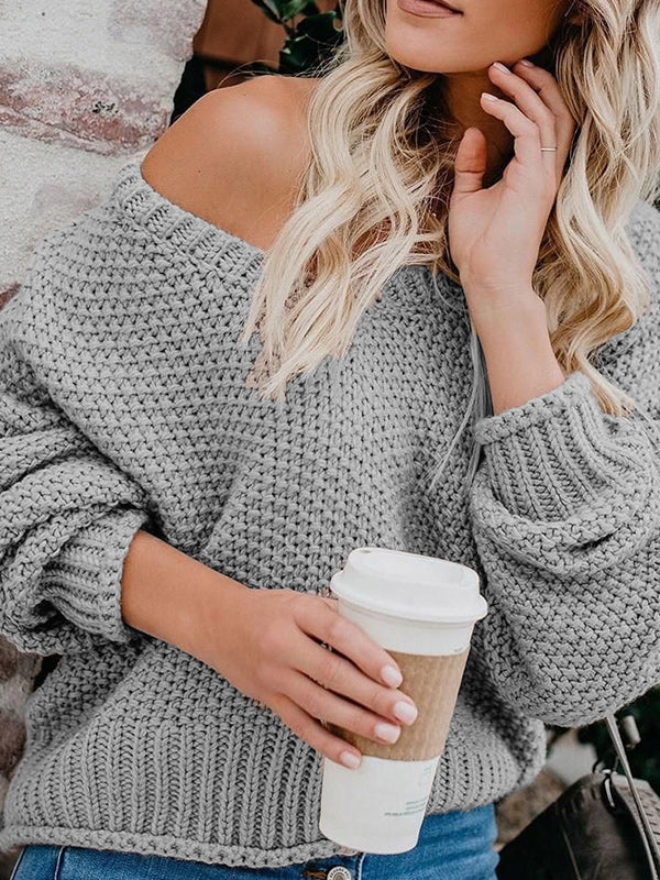 Pull à tricoter ample à col en V de couleur unie