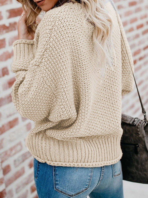 Pull à tricoter ample à col en V de couleur unie