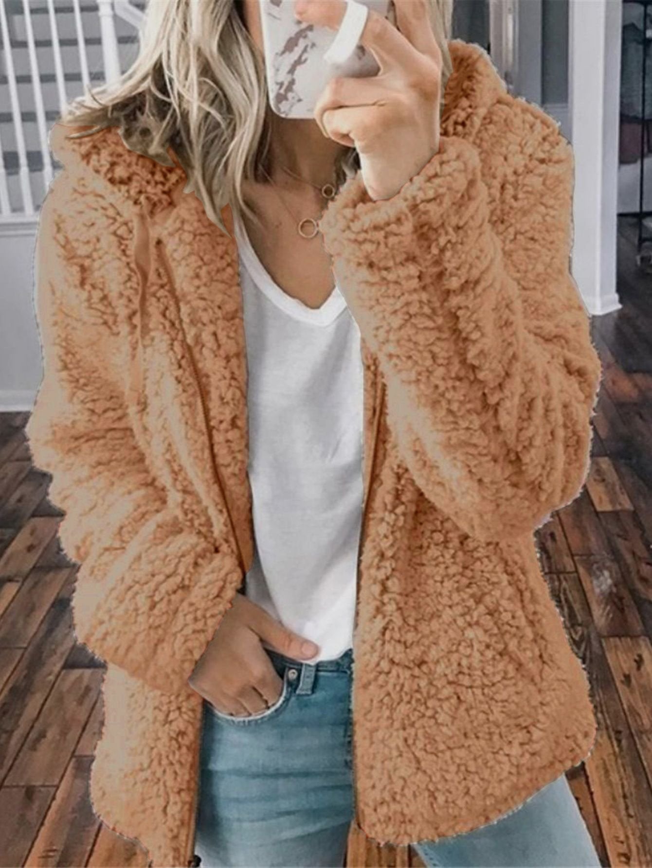 2021 mode fermeture éclair en peluche polaire couleur unie hauts à capuche pulls décontractés manteau