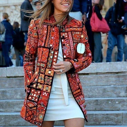 Femmes Vintage Plaid Casual Manteau Mode Rétro numérique Impression Lâche Manches Longues Manteau De Poche