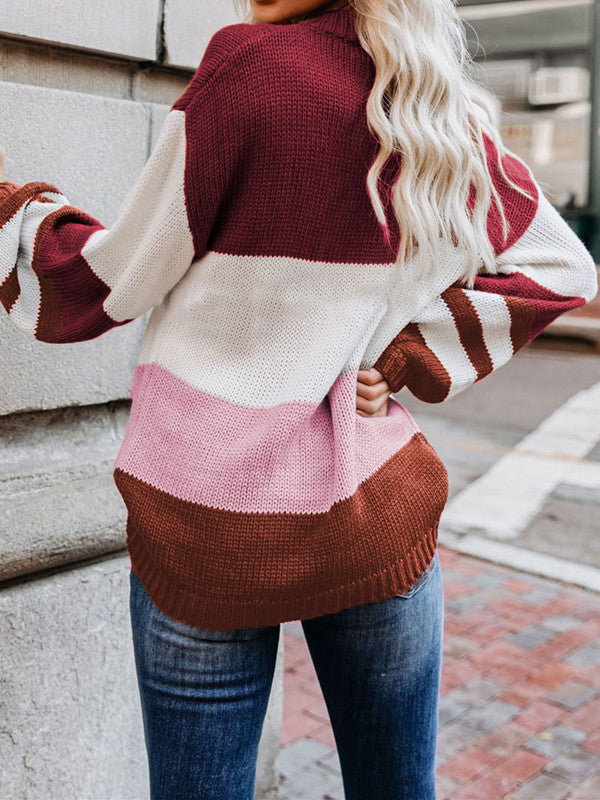 Round Neck Color Block Loose Sweater