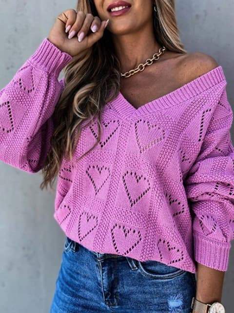 Pull à col en V évidé à cœur uni