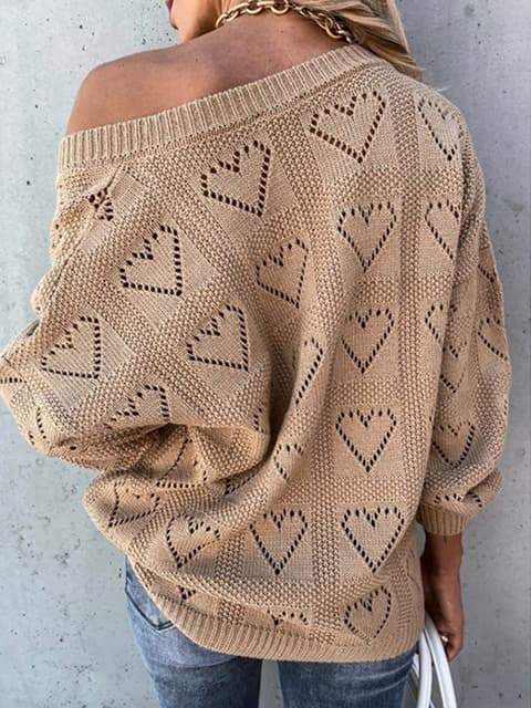 Pull à col en V évidé à cœur uni