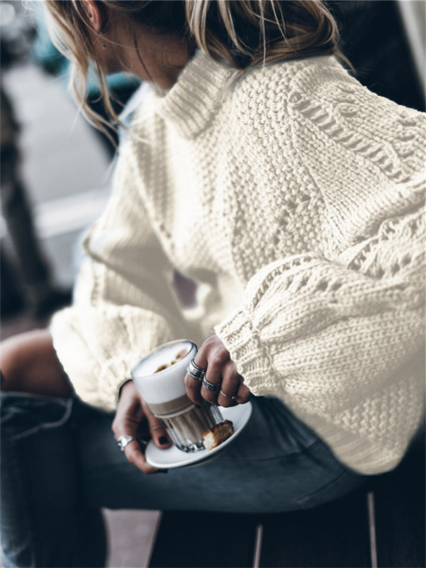 Pull ras du cou de couleur unie évider pull 