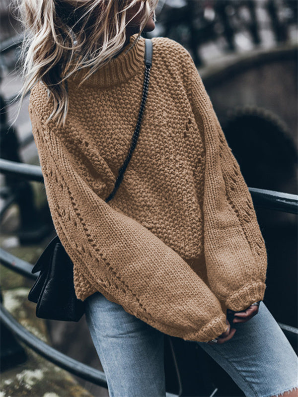 Pull ras du cou de couleur unie évider pull 