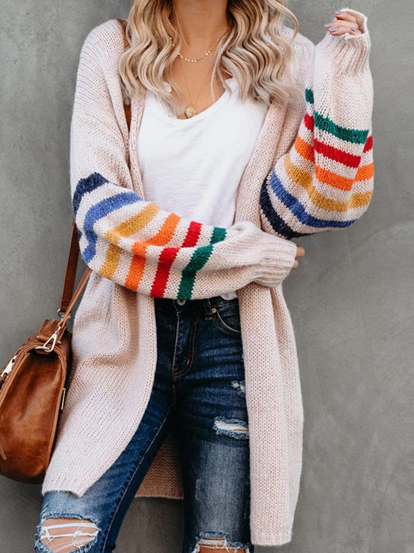 Cardigan ample à manches longues à manches rayées