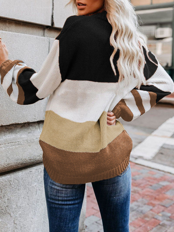 Round Neck Color Block Loose Sweater
