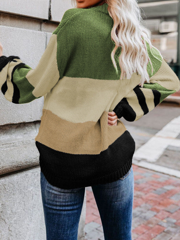 Round Neck Color Block Loose Sweater