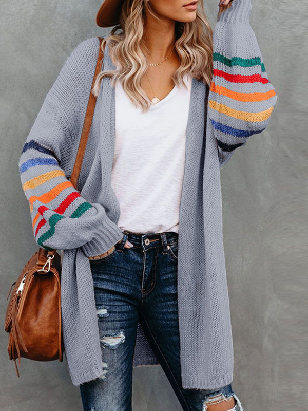 Cardigan ample à manches longues à manches rayées