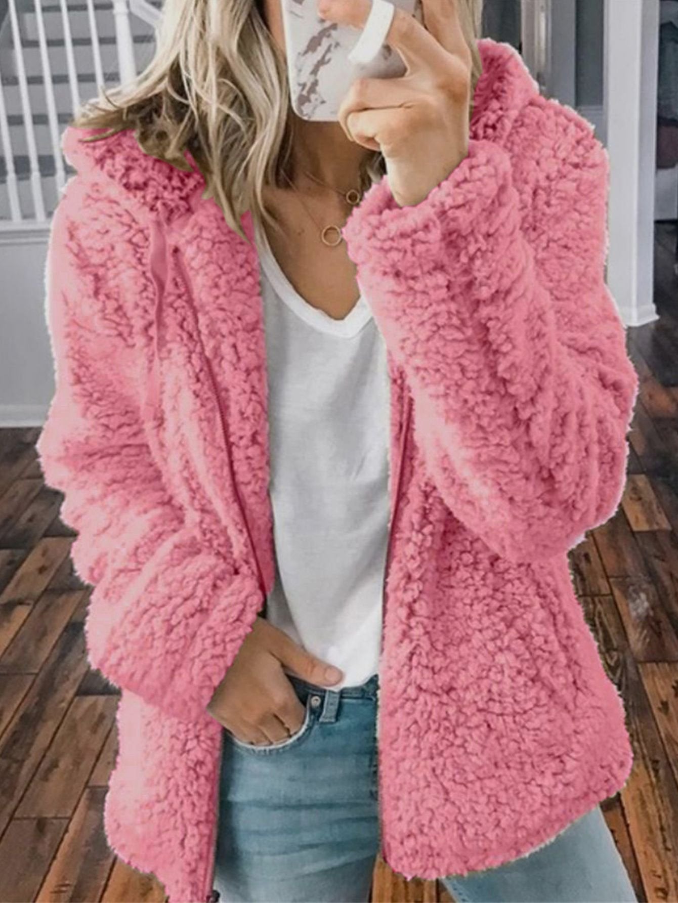 2021 mode fermeture éclair en peluche polaire couleur unie hauts à capuche pulls décontractés manteau