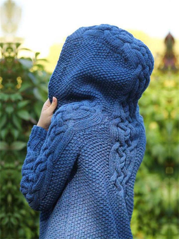 Cardigan long à capuche boutonné chaud pour femmes