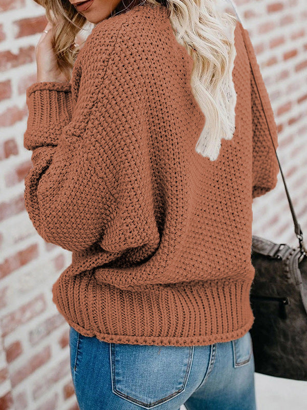 Pull à tricoter ample à col en V de couleur unie