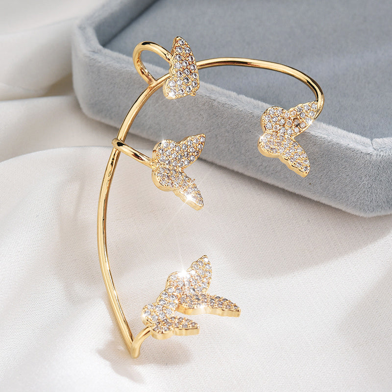 Shiny Zircon Butterfly Ear Clips