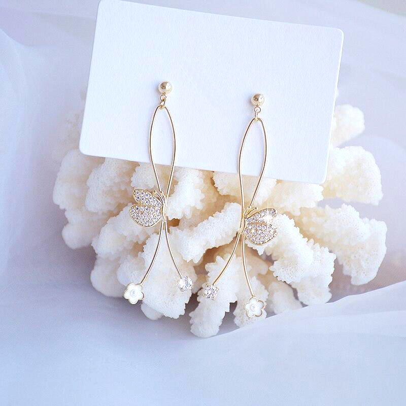 Golden Butterfly Drop Earrings