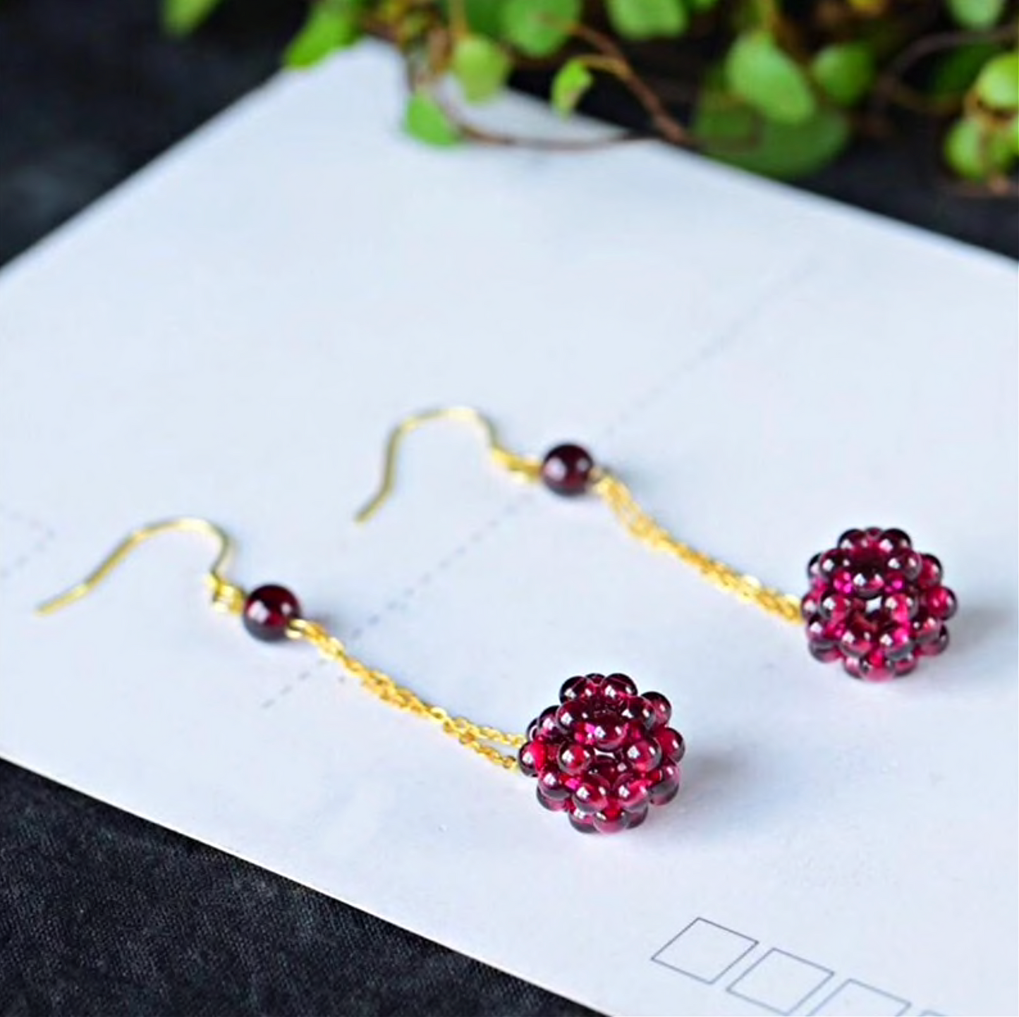 Boucles d'Oreilles Framboise Pierre Naturelle Grenat