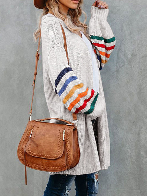 Cardigan ample à manches longues à manches rayées