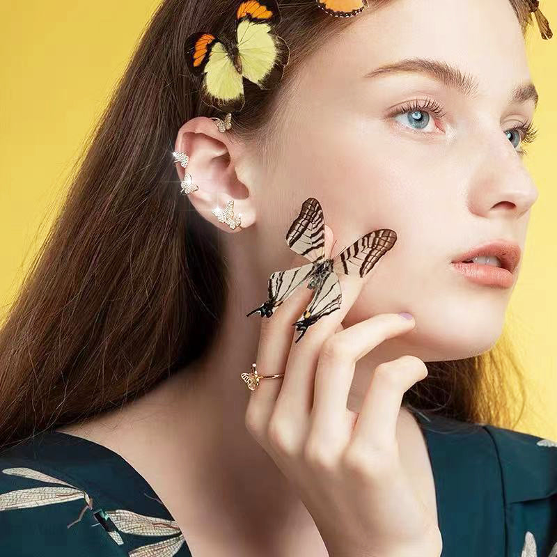 Shiny Zircon Butterfly Ear Clips