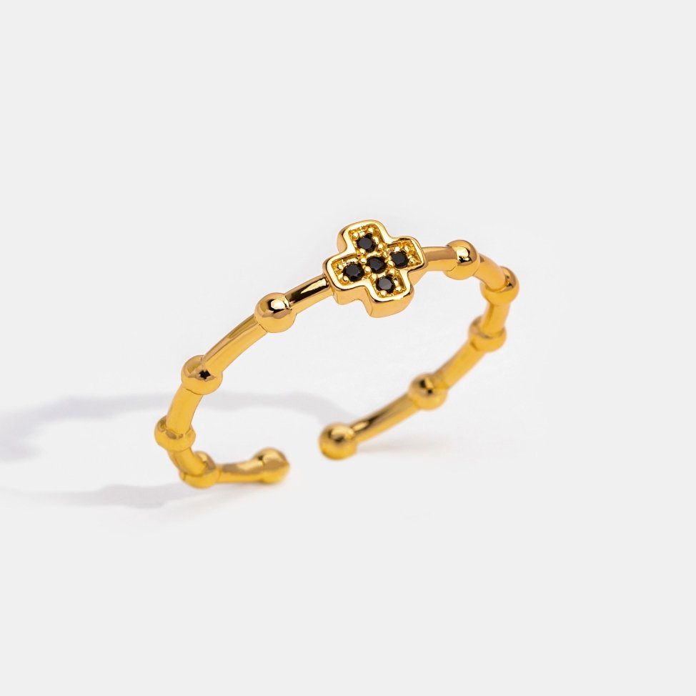 Bague croix en cristal noir