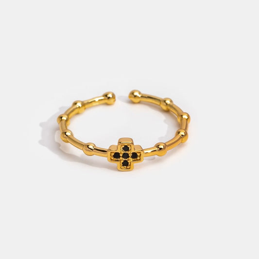 Bague croix en cristal noir