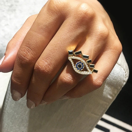 Bague mauvais œil en cristal noir