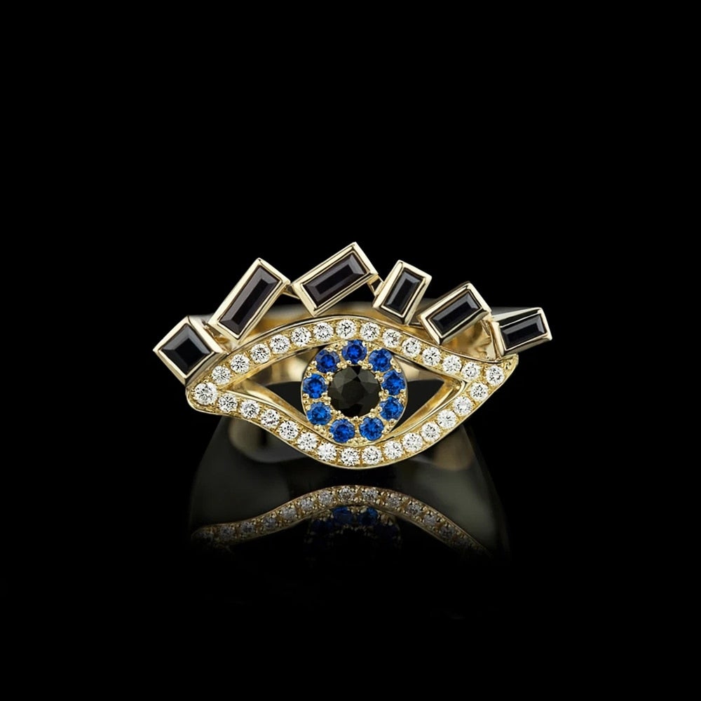 Bague mauvais œil en cristal noir