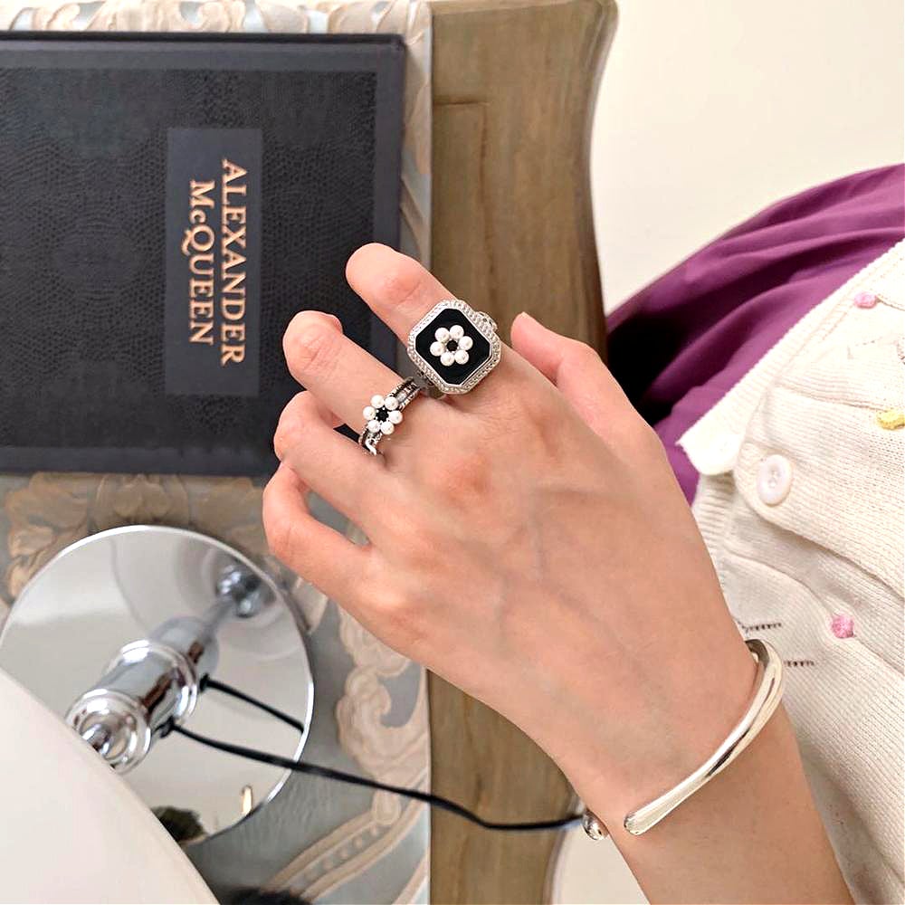 Bagues Perles Vintage Noires