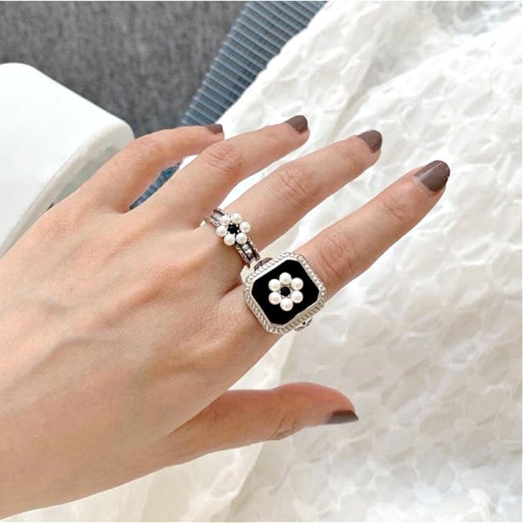 Bagues Perles Vintage Noires