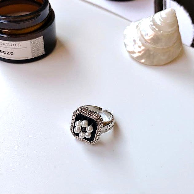 Bagues Perles Vintage Noires