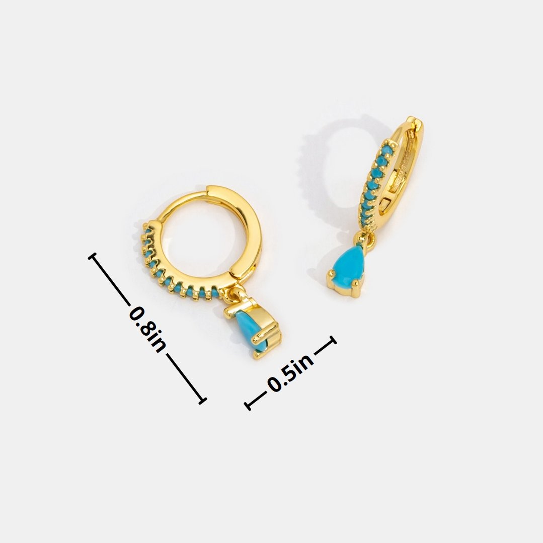 Blue Cyan Crystal Gold Hoop Earrings