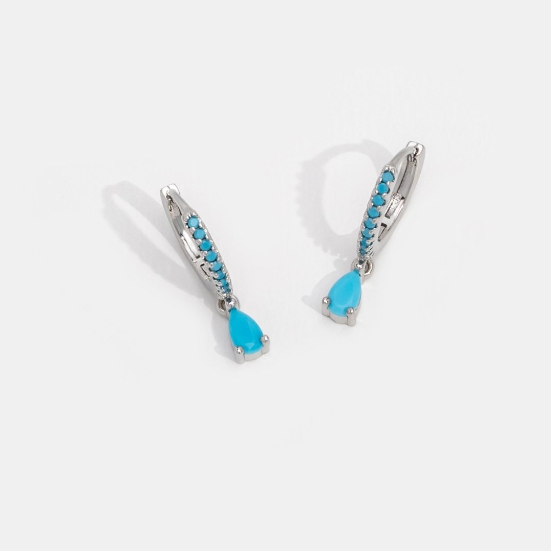 Blue Cyan Crystal Gold Hoop Earrings