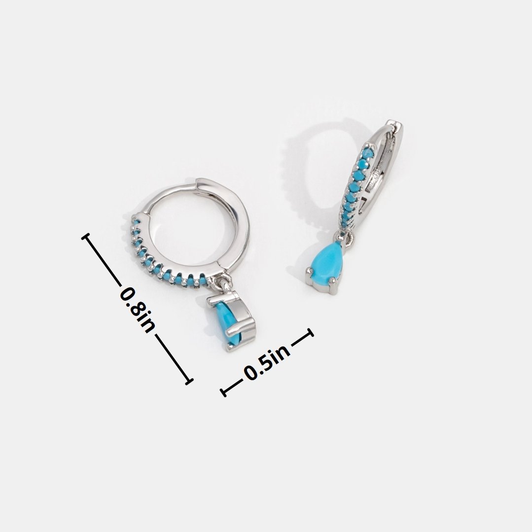 Blue Cyan Crystal Gold Hoop Earrings