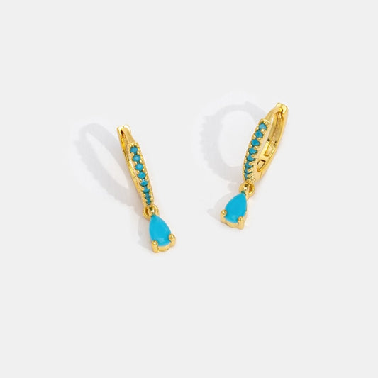 Blue Cyan Crystal Gold Hoop Earrings