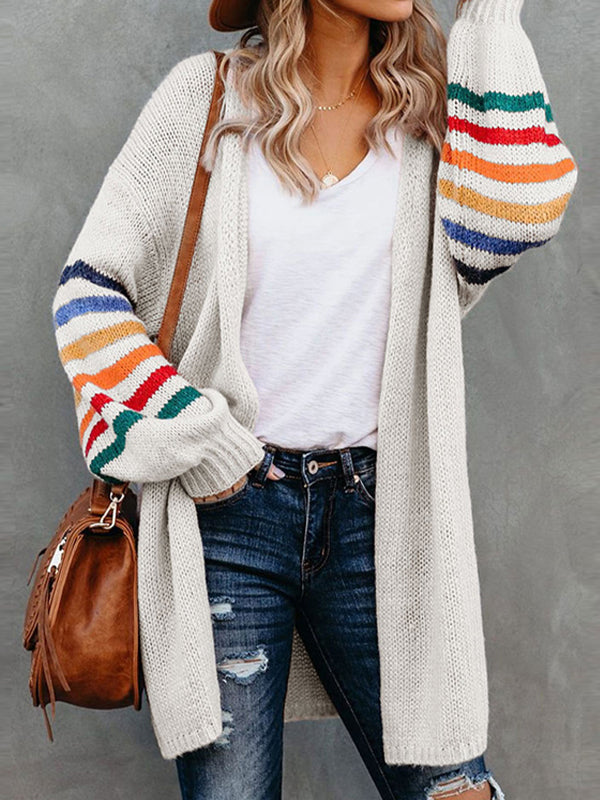 Cardigan ample à manches longues à manches rayées