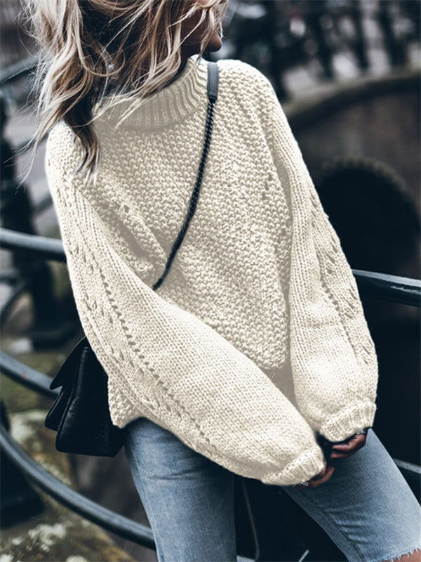 Pull ras du cou de couleur unie évider pull 