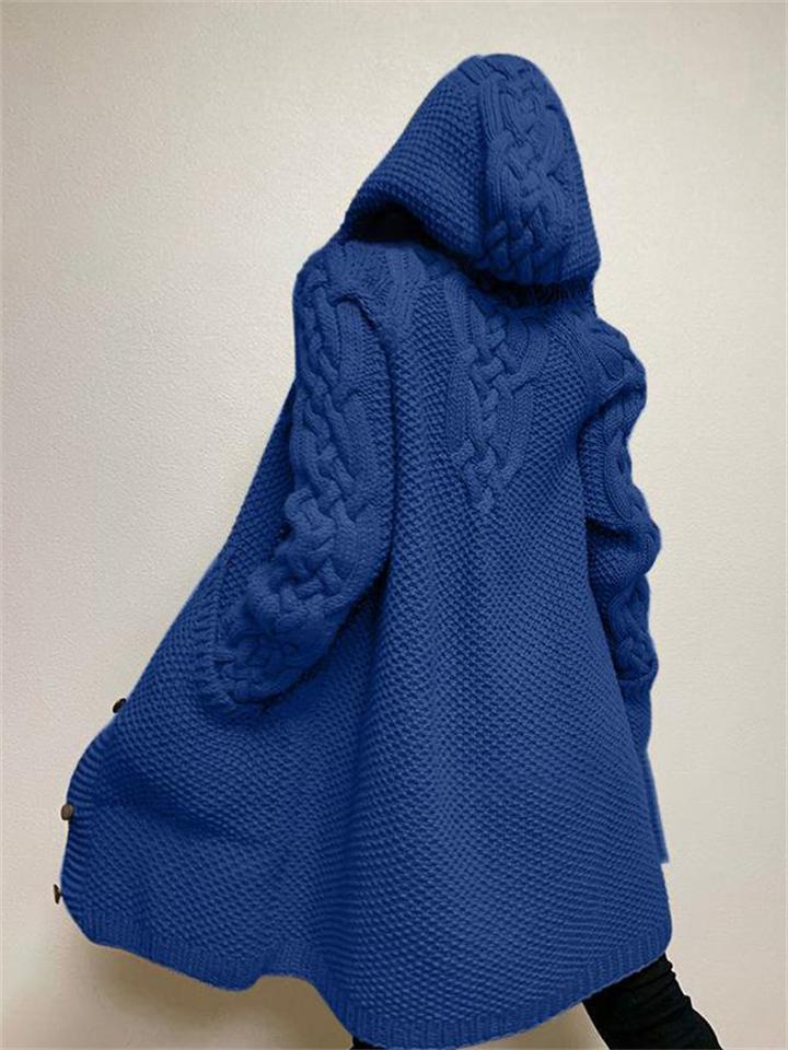 Cardigan long à capuche boutonné chaud pour femmes