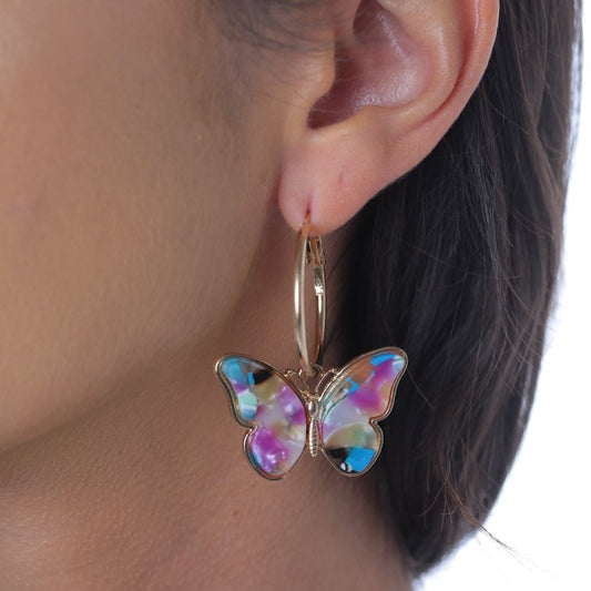 Boucles d'oreilles papillon en verre coloré