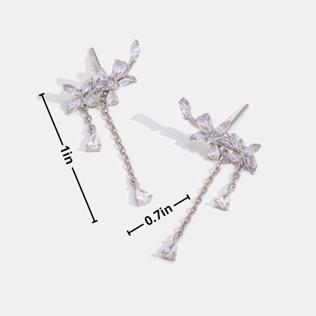 Crystal Silver Flower Tassel Earrings