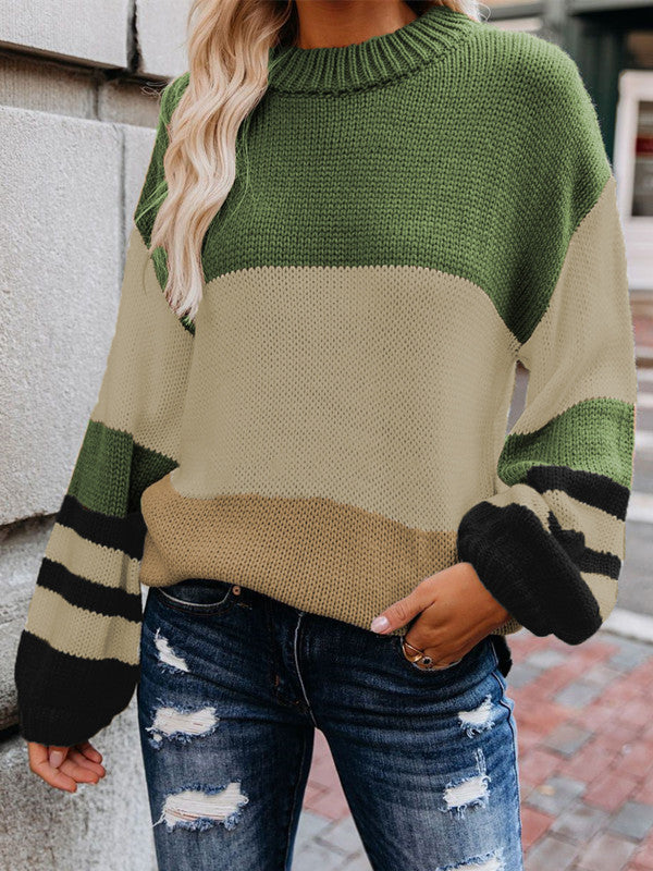 Round Neck Color Block Loose Sweater