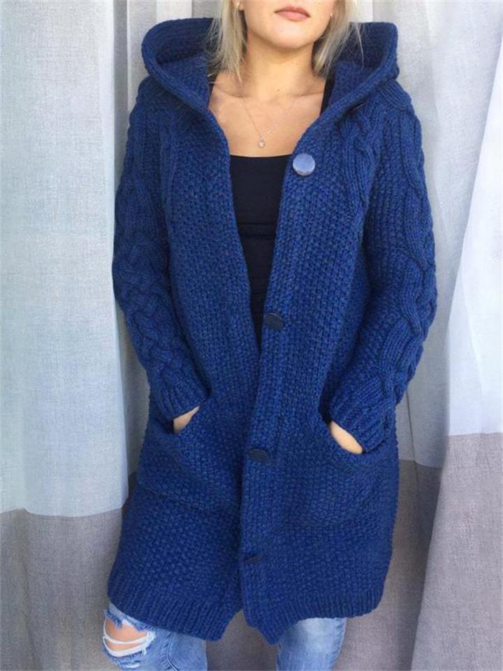 Cardigan long à capuche boutonné chaud pour femmes