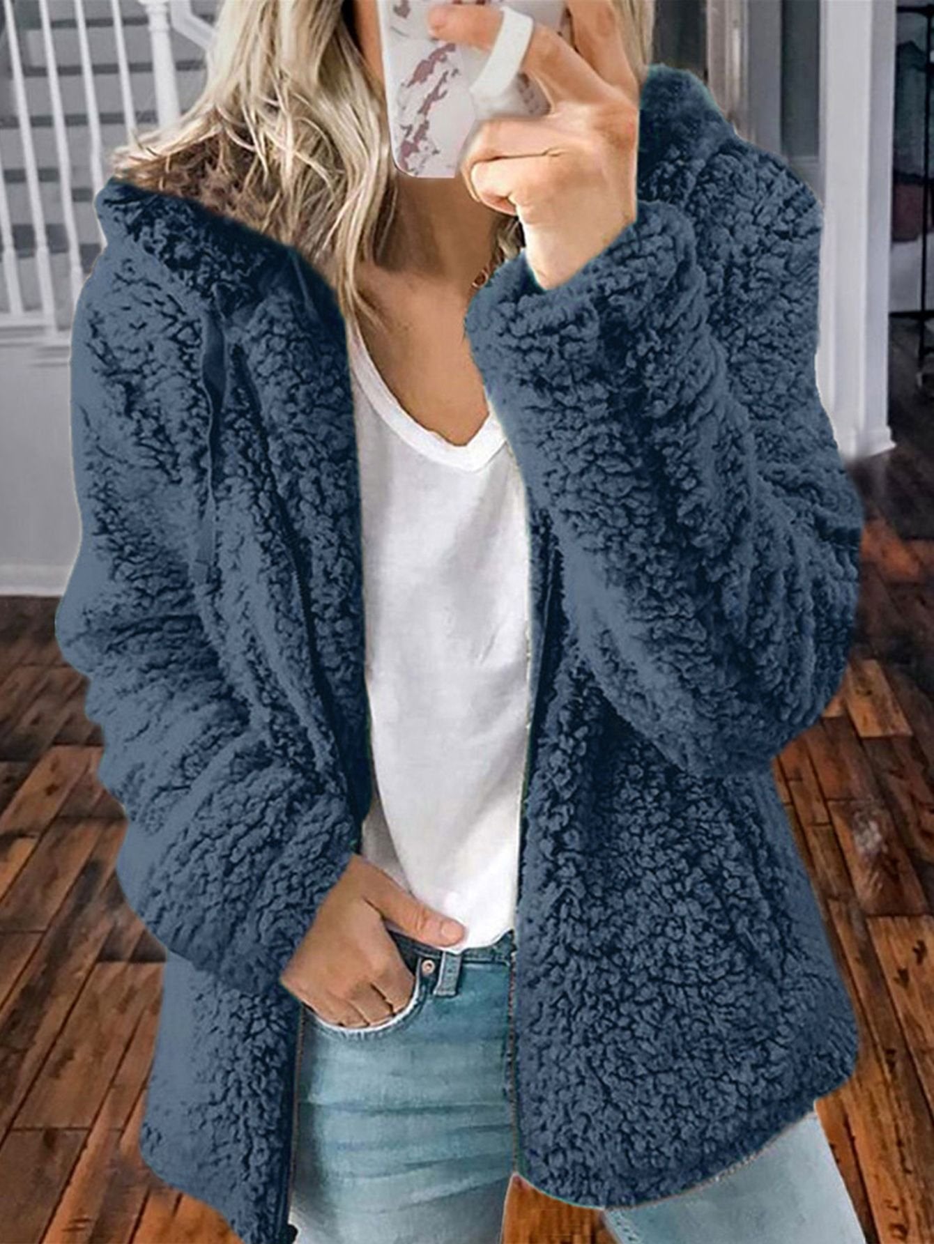 2021 mode fermeture éclair en peluche polaire couleur unie hauts à capuche pulls décontractés manteau