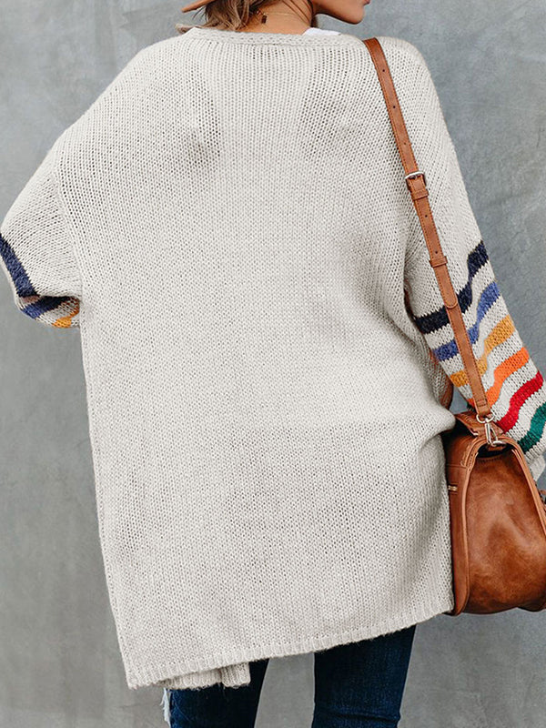 Cardigan ample à manches longues à manches rayées