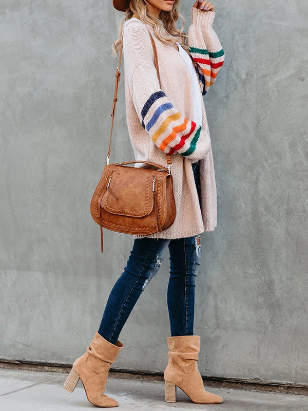 Cardigan ample à manches longues à manches rayées