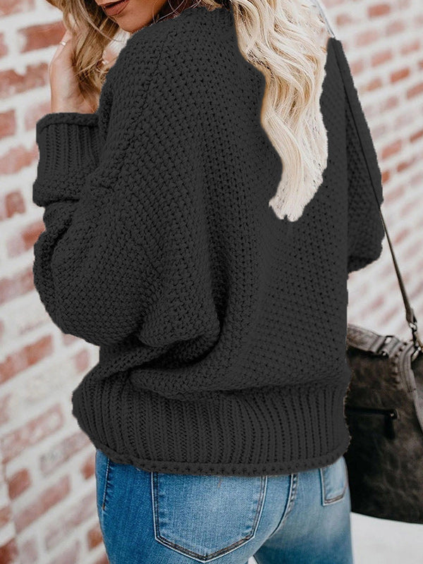 Pull à tricoter ample à col en V de couleur unie