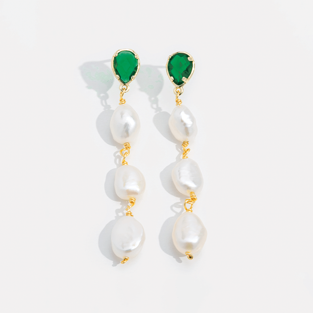 Emerald Pearl Drop Earrings