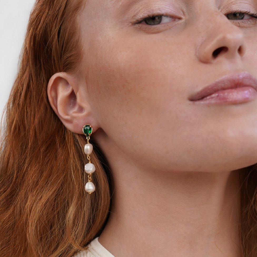 Emerald Pearl Drop Earrings