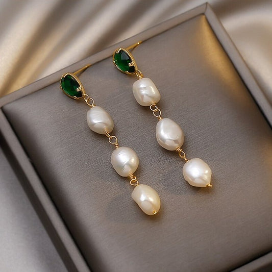 Emerald Pearl Drop Earrings