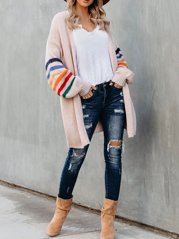 Cardigan ample à manches longues à manches rayées